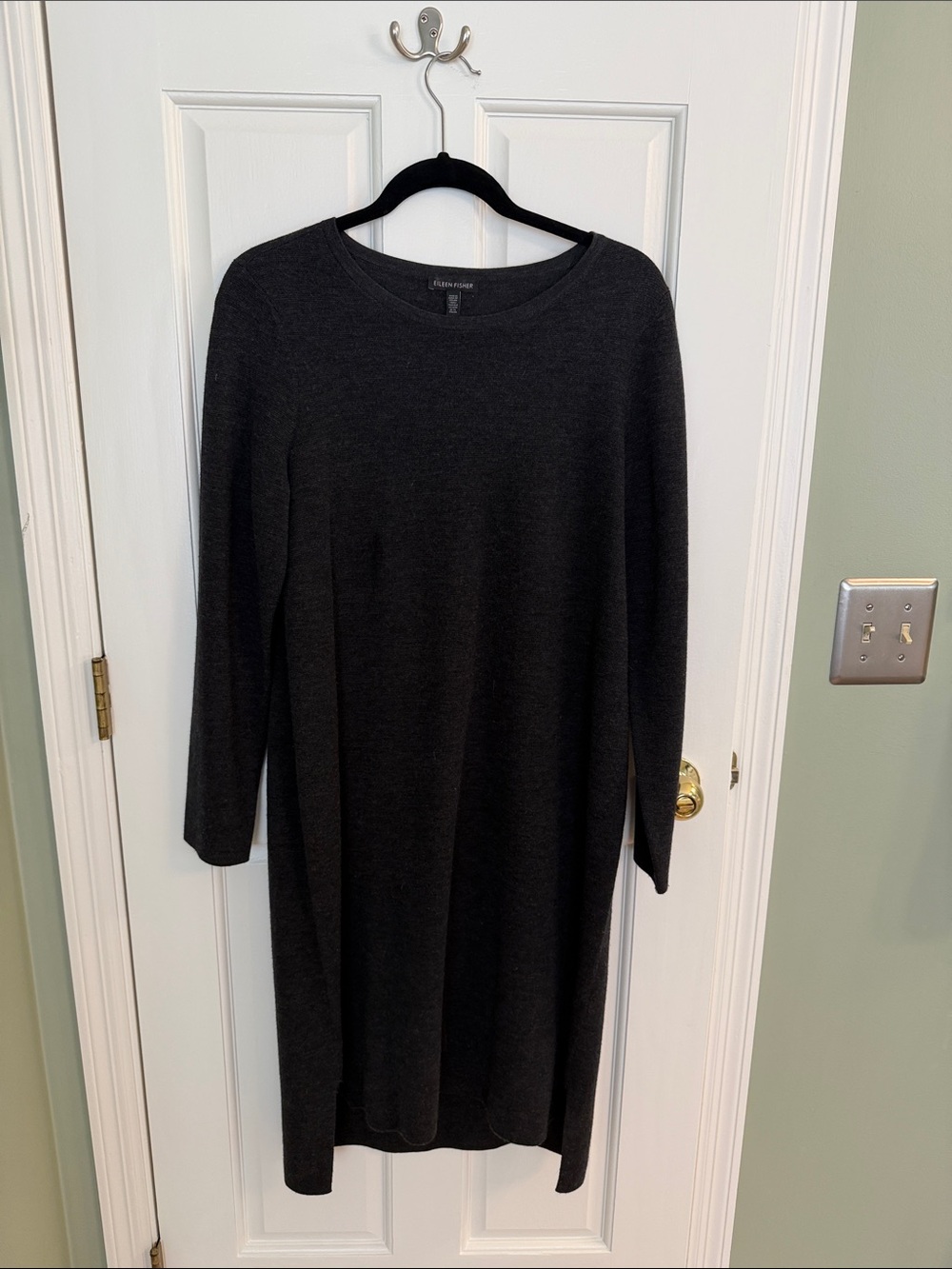 Eileen Fisher Dark Charcoal Long-Sleeve Knit Dress